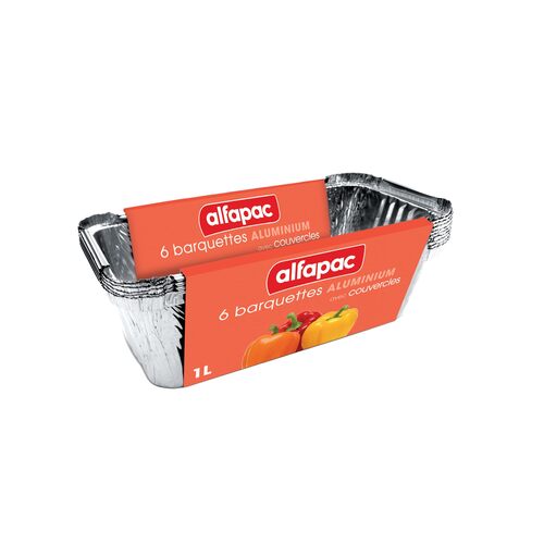 Lot de 6 barquettes en aluminium alfapac de 1 litre avec couvercles