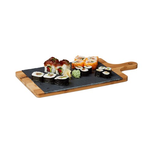 Planche de service Relaxdays en bambou avec plateau en ardoise amovible