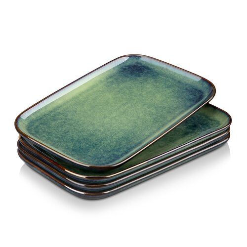 Lot de 4 assiettes rectangulaires vancasso en grès à émail réactif vert