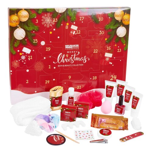 Calendrier de l avent de bain BRUBAKER Cosmetics rouge avec 24 produits de bain et beaute