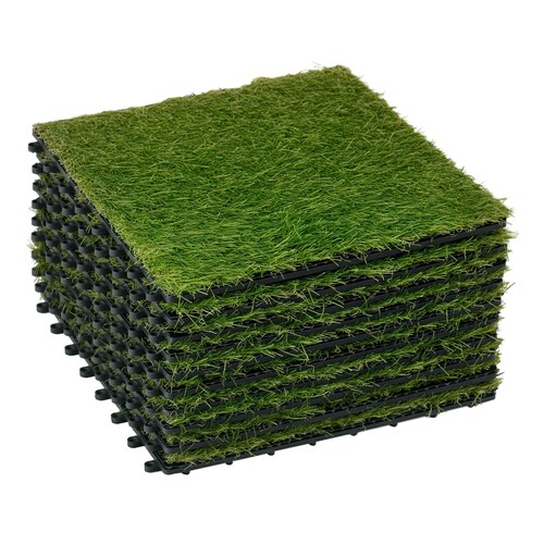 Set de 10 dalles de gazon synthetique Outsunny a emboiter, brins de 2,5 cm