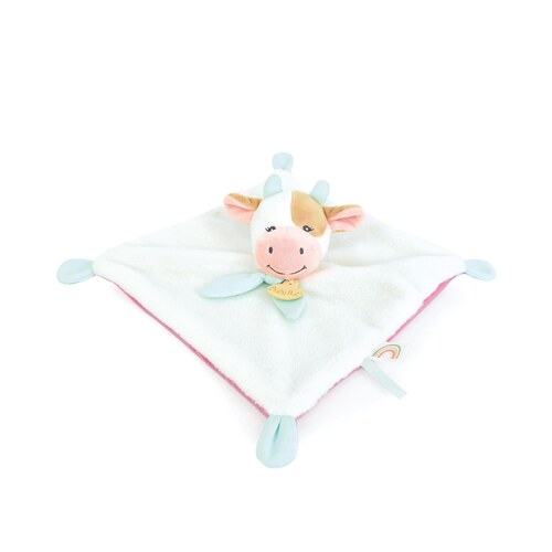 Premier doudou plat vache Baby NAT de 23 cm, ecru et menthe
