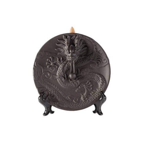 Fontaine à encens disque dragon lachineuse en terre cuite de 20 centimètres
