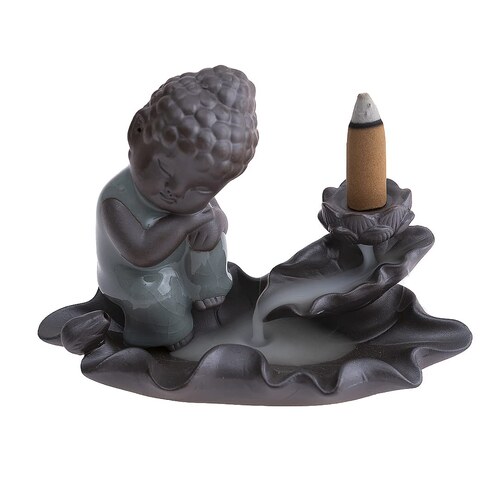 Fontaine à encens Bouddha lachineuse en céramique de 14 centimètres