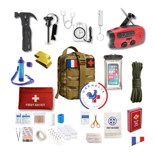 Kit d'urgence 72 heures Orphelis avec radio solaire à manivelle