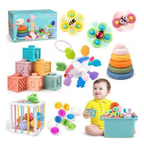 Coffret Montessori Weilim six en un sensoriel et empilable pour bébé