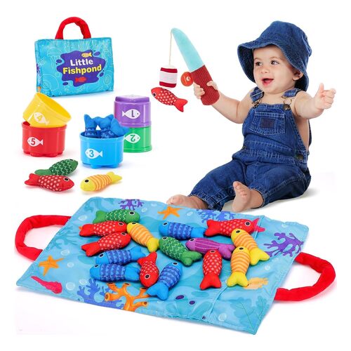 Jeu de pêche magnétique hahaland avec tapis et gobelets à empiler