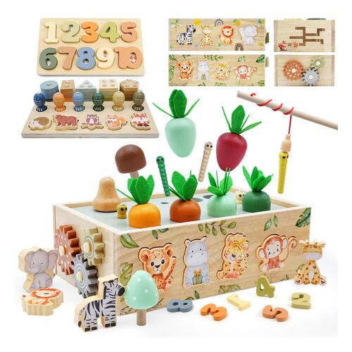 Cube d'activités 9 en 1 safari en bois Montessori
