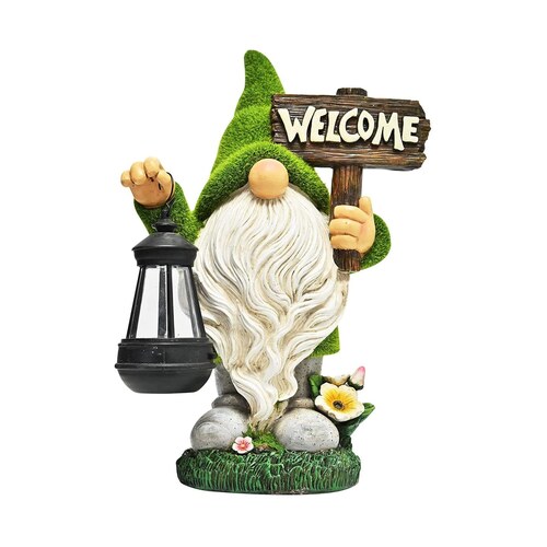 Nain de jardin pancarte bienvenue LED