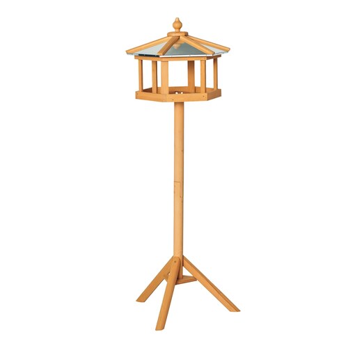 Nichoir mangeoire sur pied HOMCOM de 113 cm avec toit metal et plateau hexagonal