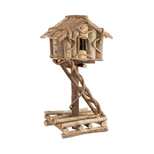 Nichoir ferme sur pied Relaxdays en bois brut fait main avec entree rectangulaire