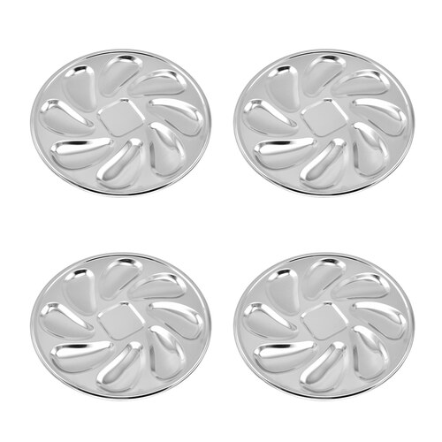 Lot de quatre assiettes à huîtres en acier inoxydable à huit emplacements