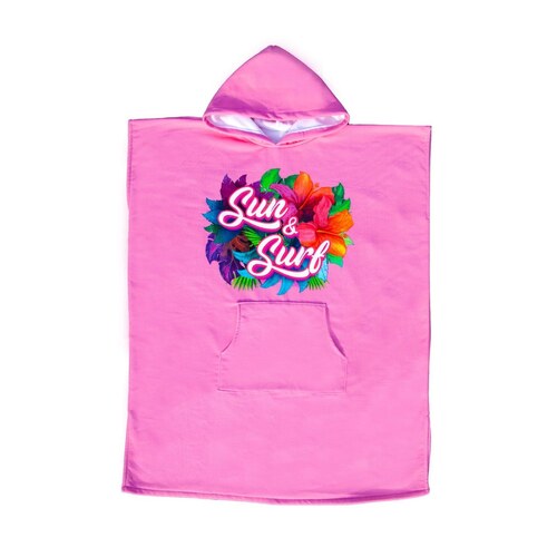 Poncho de bain adulte SUN and SURF rose 90 x 220 cm a poche frontale
