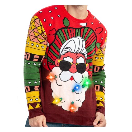 Pull de Noel lumineux JOYIN pour homme avec pere Noel a lunettes et ampoules sur la barbe
