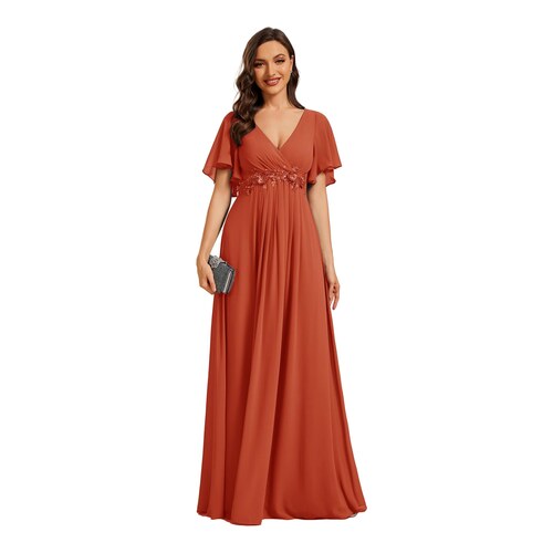 Robe de temoin Ever-Pretty EE01960 en mousseline terracotta a applique fleuri