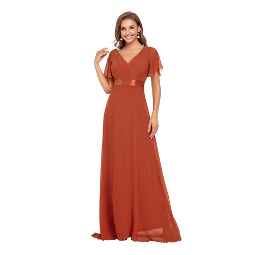 Robe de soiree Ever-Pretty EP09890 en mousseline terracotta a col V et manches papillon
